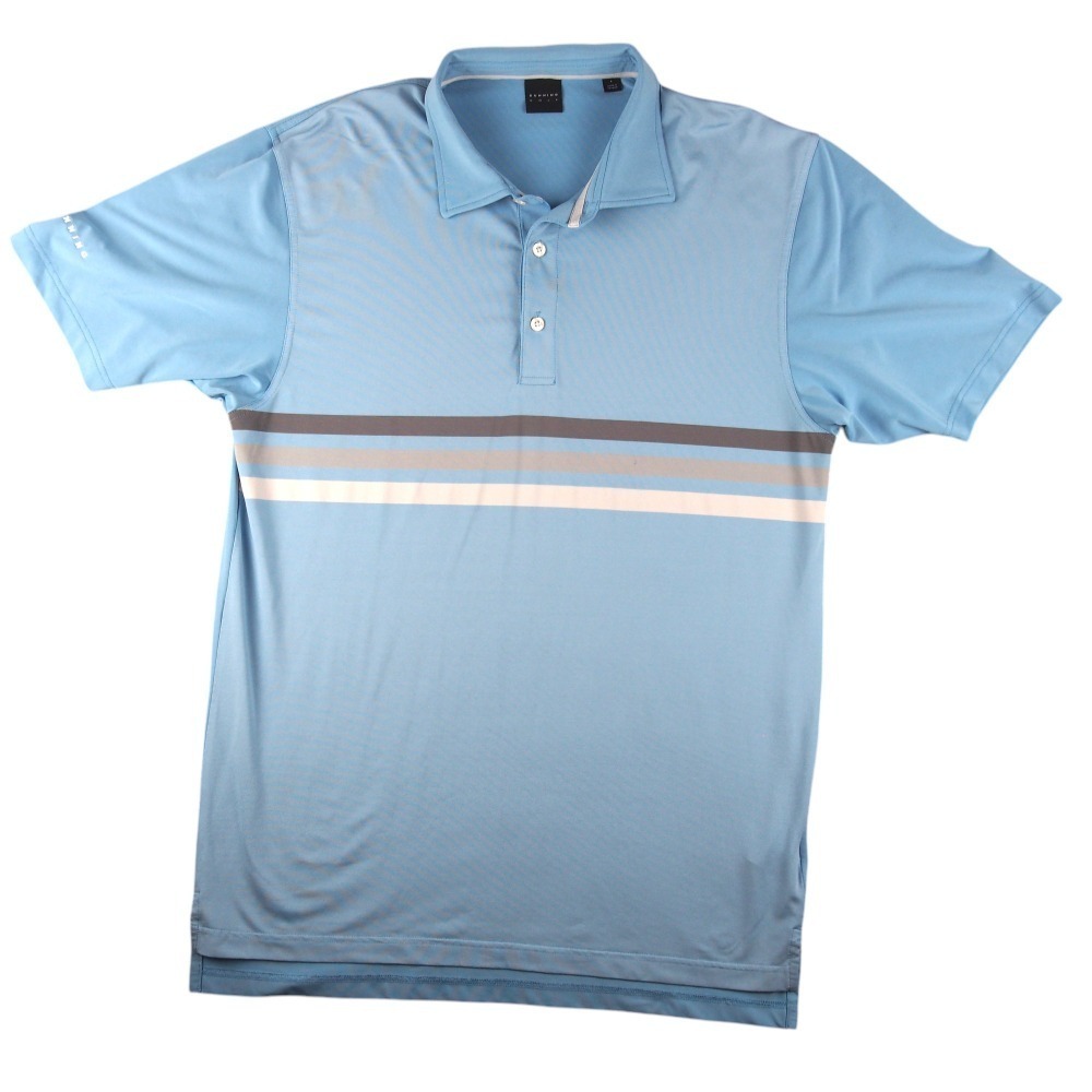 Dunning Golf Polo Mens Large Blue Striped Performance Shirt Embroidery Logo - Picture 1 of 10